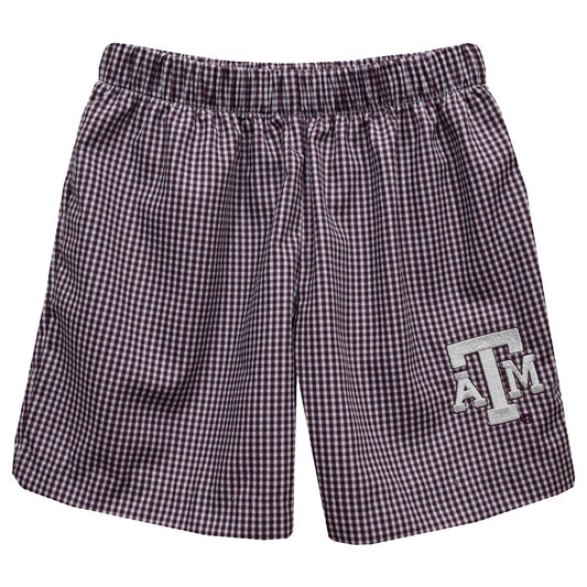 Texas A&M Aggies Embroidered Maroon Gingham Pull up Shorts READY TO SHIP