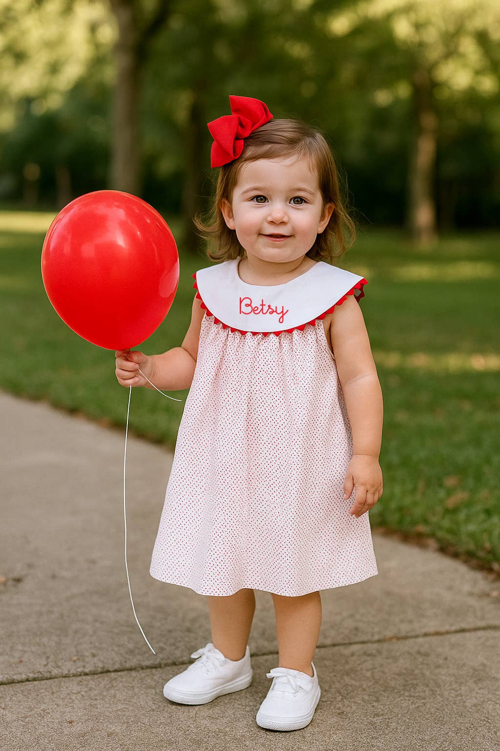 Monogram-able Dress with Collar - Red Dot