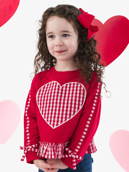 Heart Red Gingham Ruffle Bow Sweatshirt