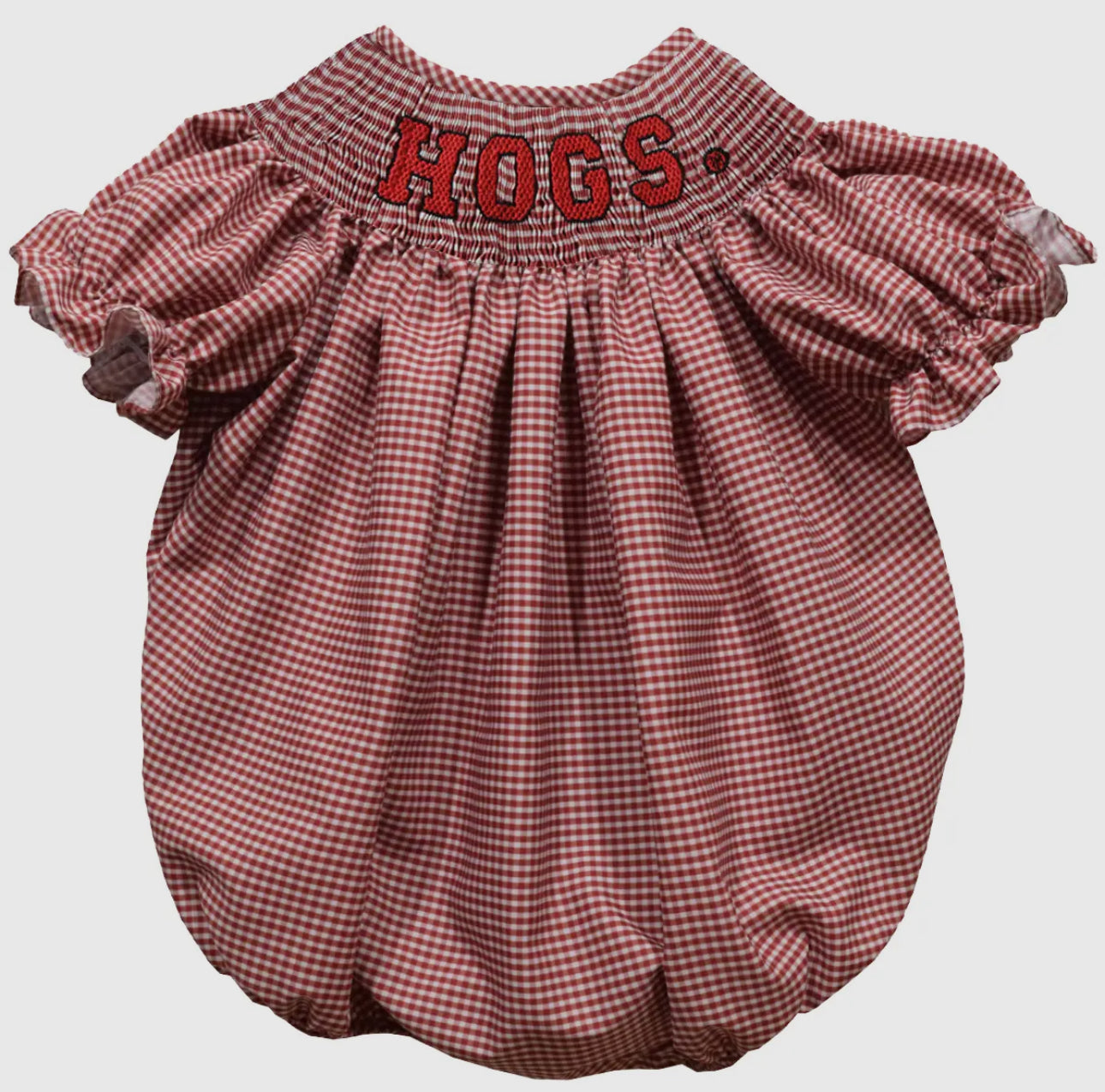 Arkansas Razorbacks Smocked Short Sleeve Gingham Girls Bubble
