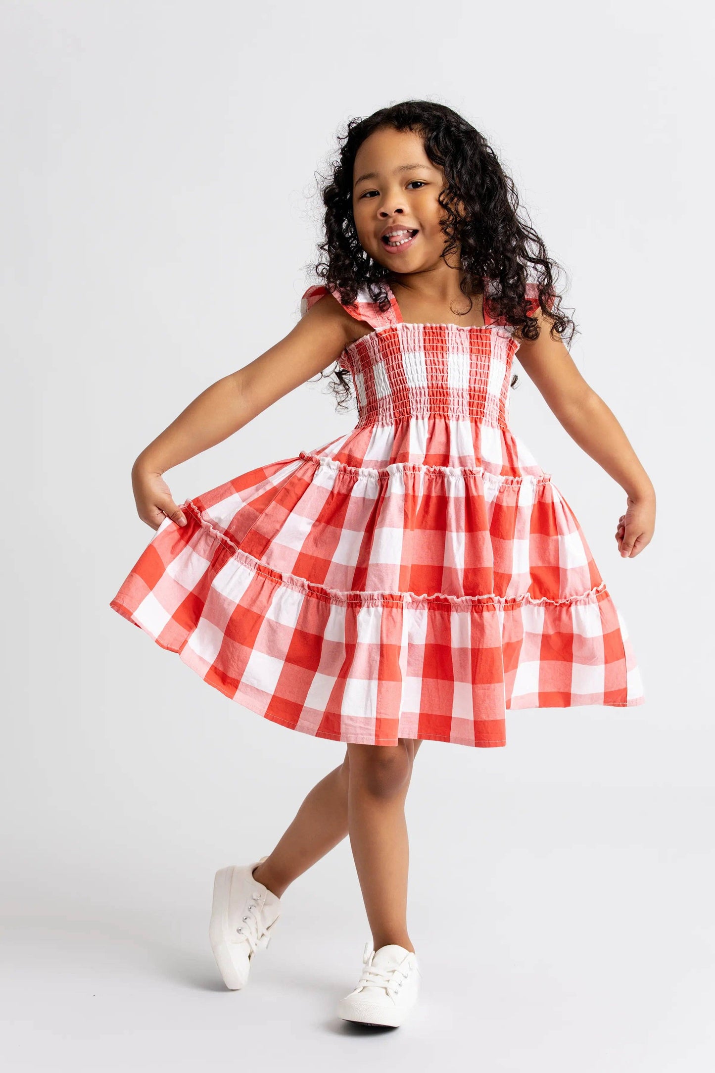 Flutter Sleeve Dress - Red Gingham