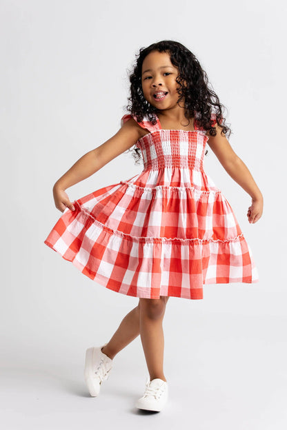 Flutter Sleeve Dress - Red Gingham