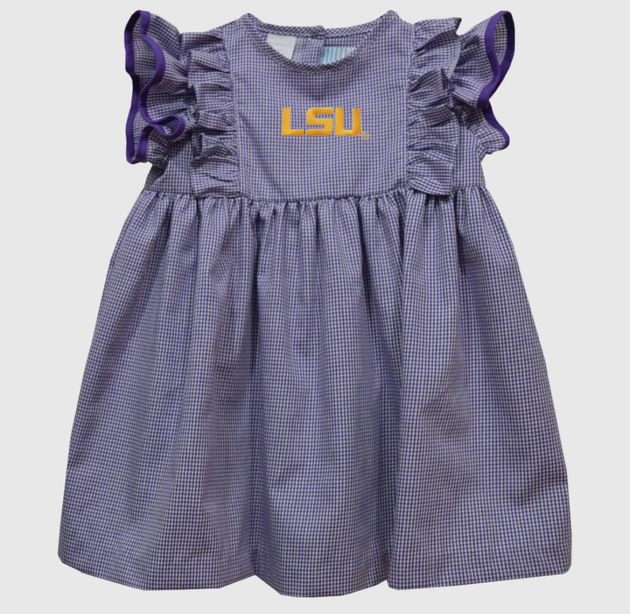 LSU Tigers Embroidered Gingham Ruffle Dress