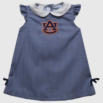Navy checkered dress with Auburn logo on a white background