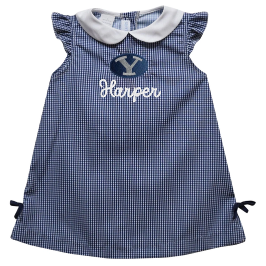 BYU Embroidered Gingham A Line Dress