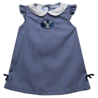BYU Embroidered Gingham A Line Dress