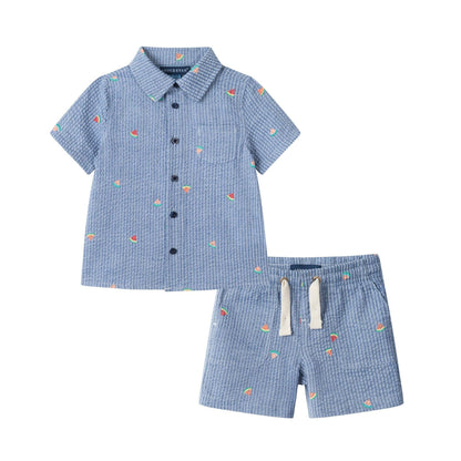 Infant Buttondown & Short Set | Watermelon Stripes