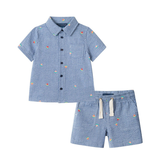 Infant Buttondown & Short Set | Watermelon Stripes