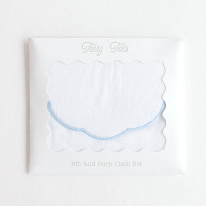 White cloud-shaped product with 'Bib & Burp Cloth Set’ text on a white background