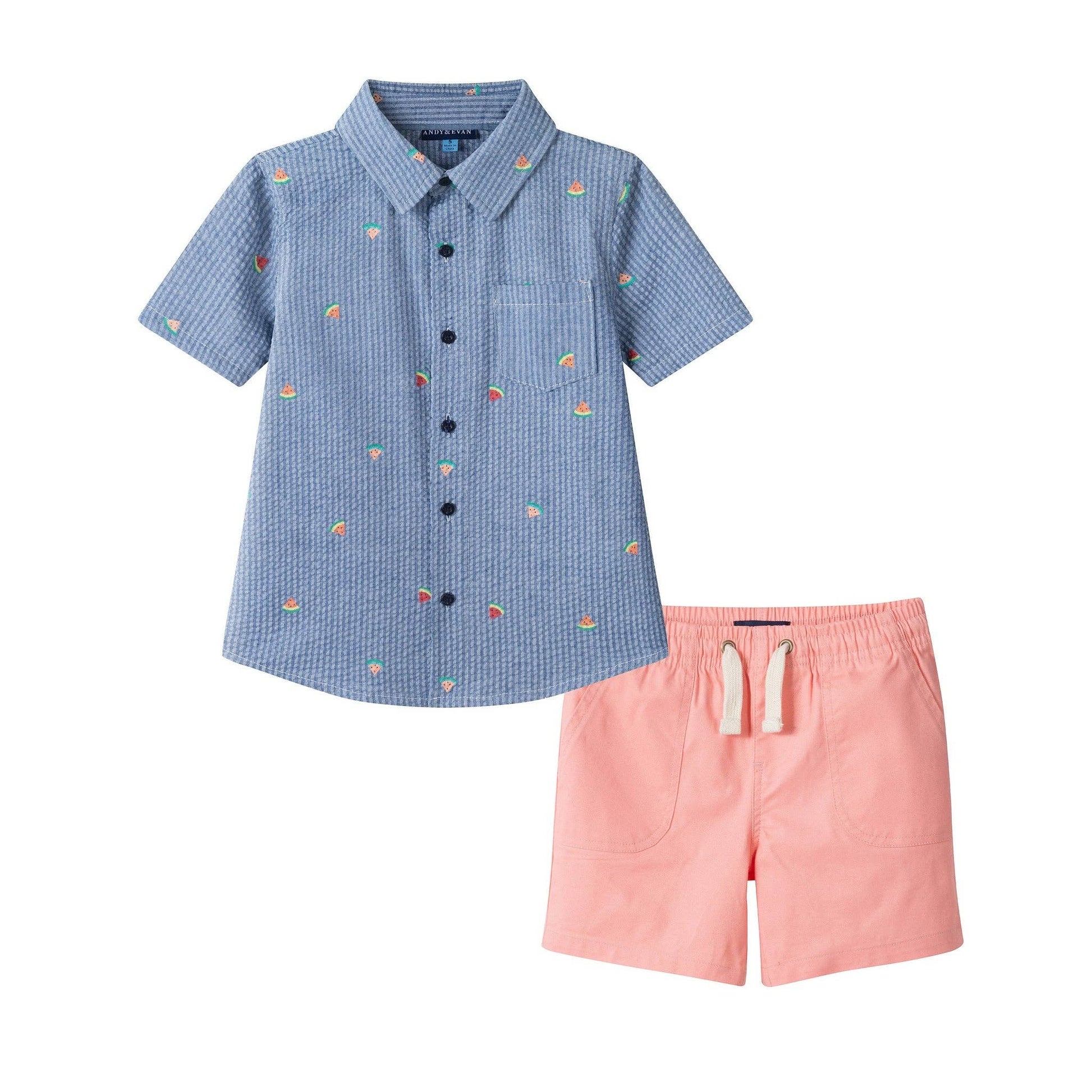 Boys Seersucker Buttondown Set | Watermelon
