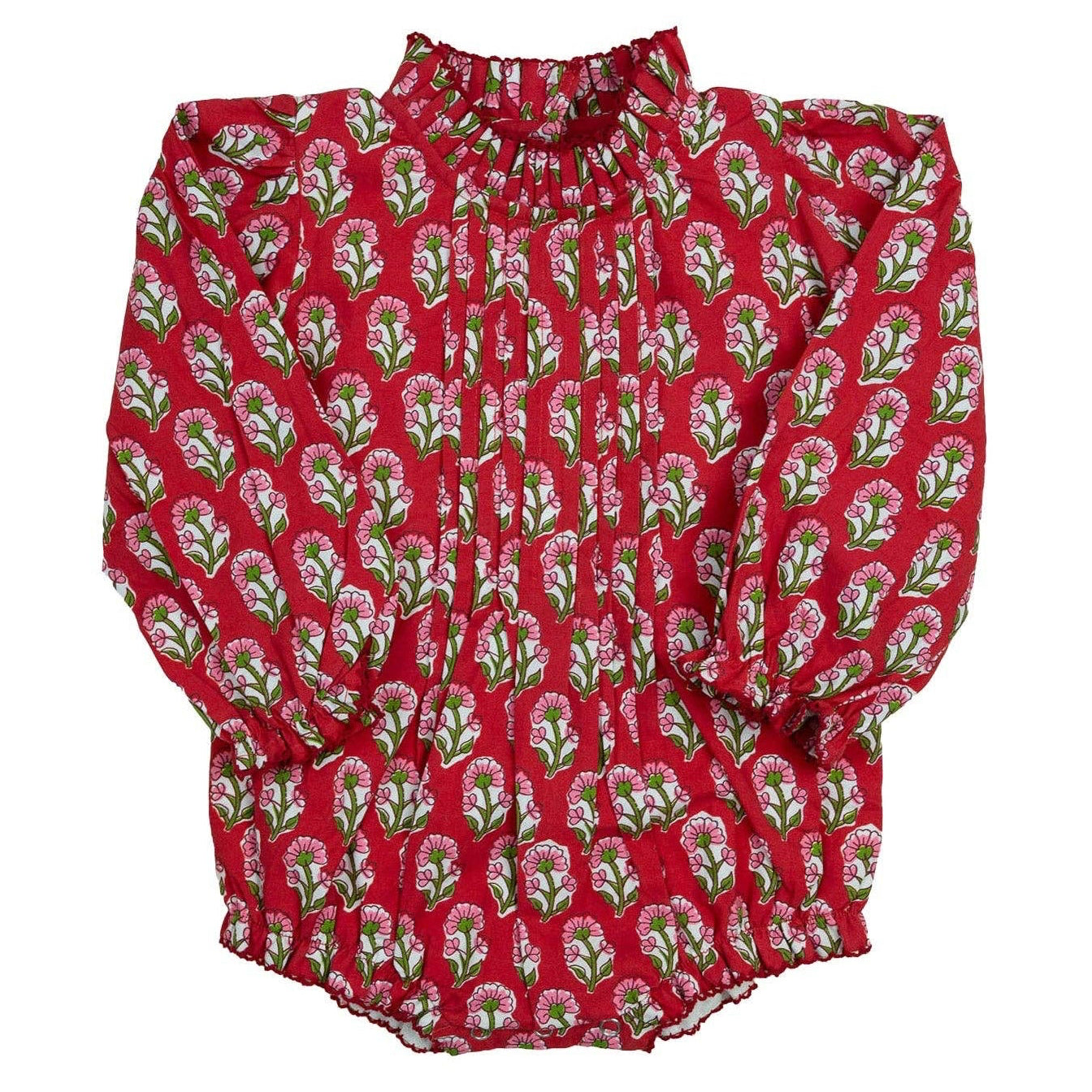 Red bubble with green floral pattern on a white background