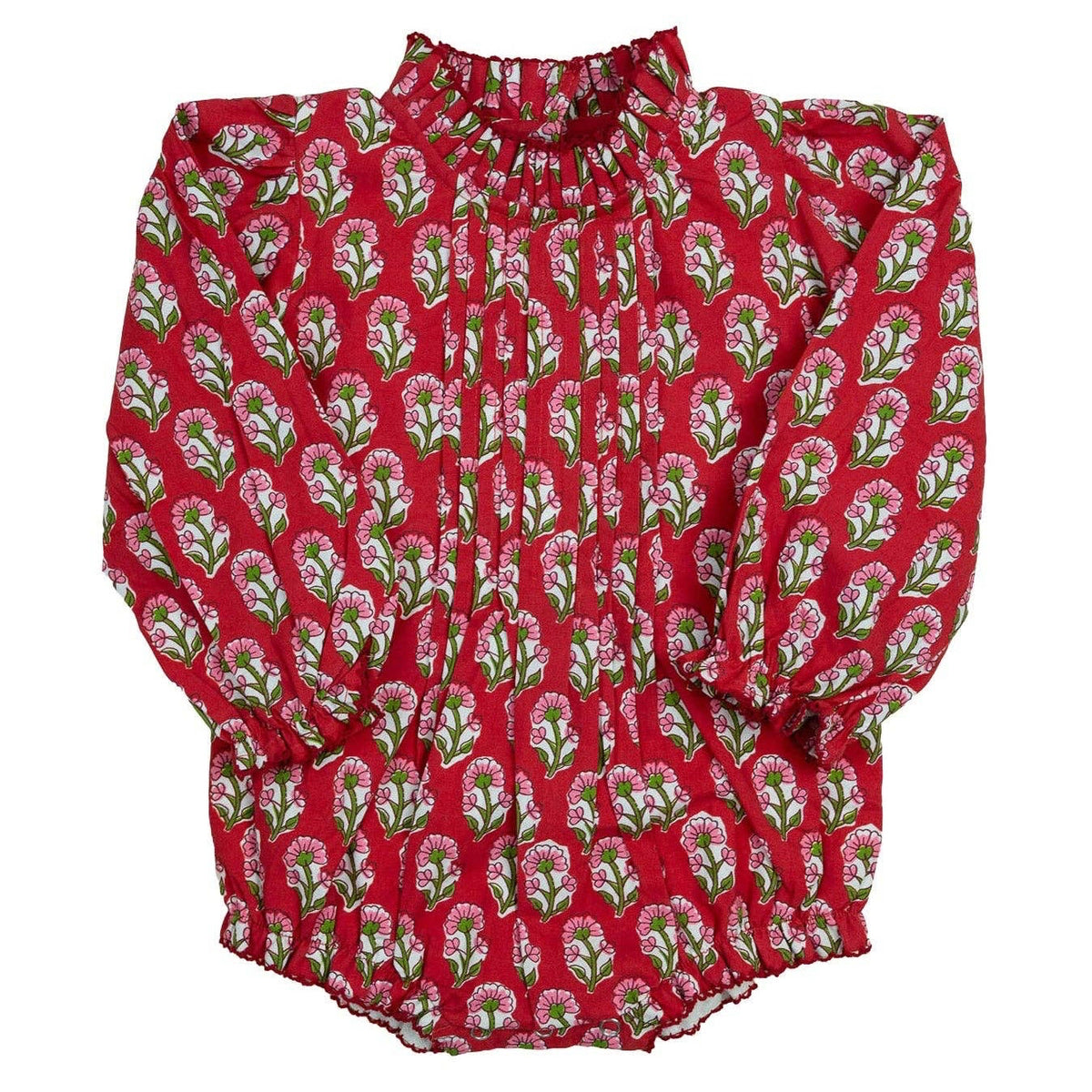Red bubble with green floral pattern on a white background