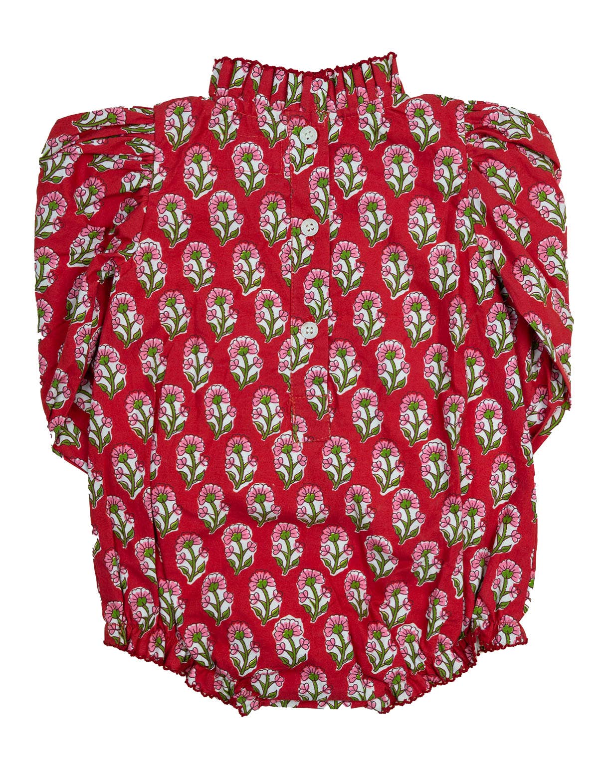 Red floral patterned baby bubble on a white background