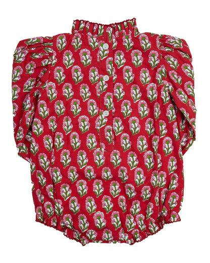 Red floral patterned baby bubble on a white background