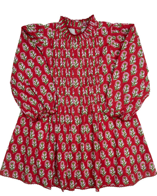 Red floral patterned blouse on a white background