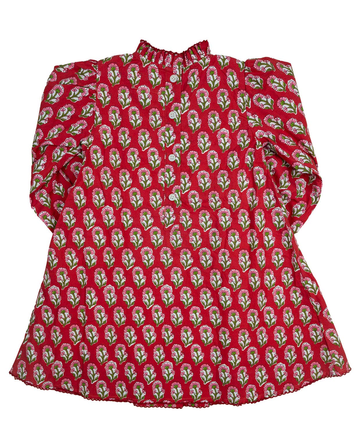 Red blouse with floral pattern on a white background