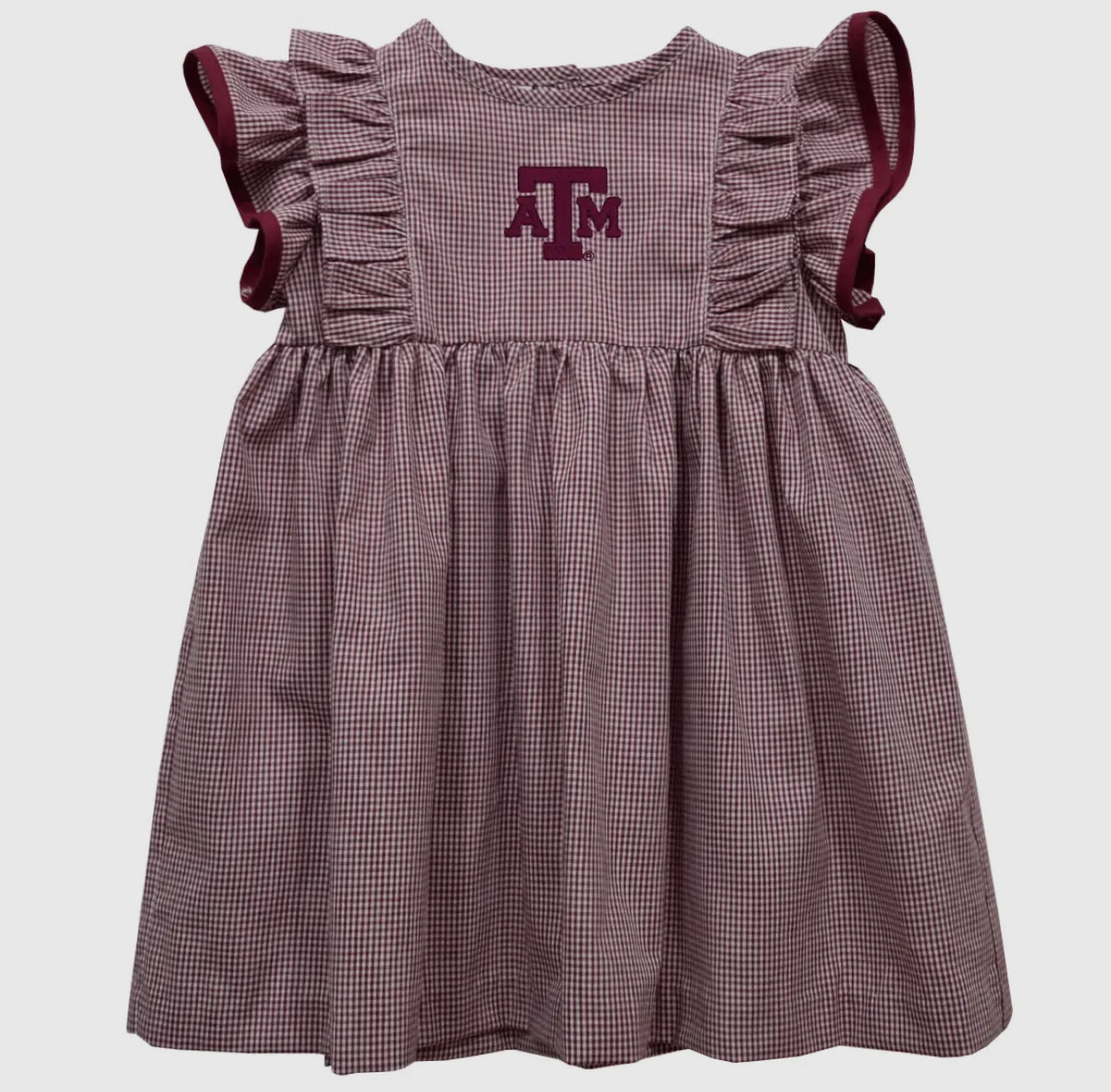 Texas A&M Embroidered Gingham Girl's Ruffle Dress