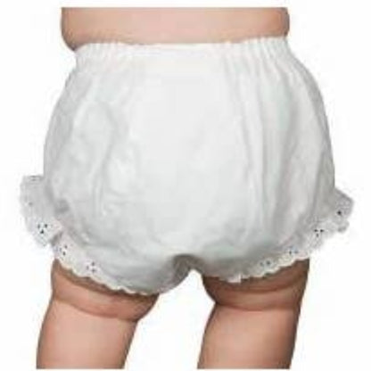 White lace-trimmed bloomers on a white background
