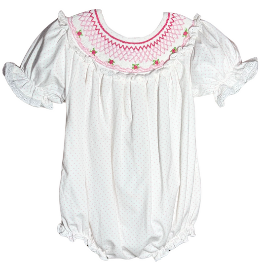 Smocked White & Pink Flower Bubble
