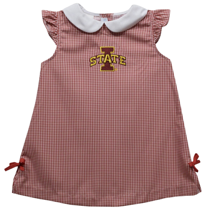 Iowa State Embroidered Gingham A Line Dress
