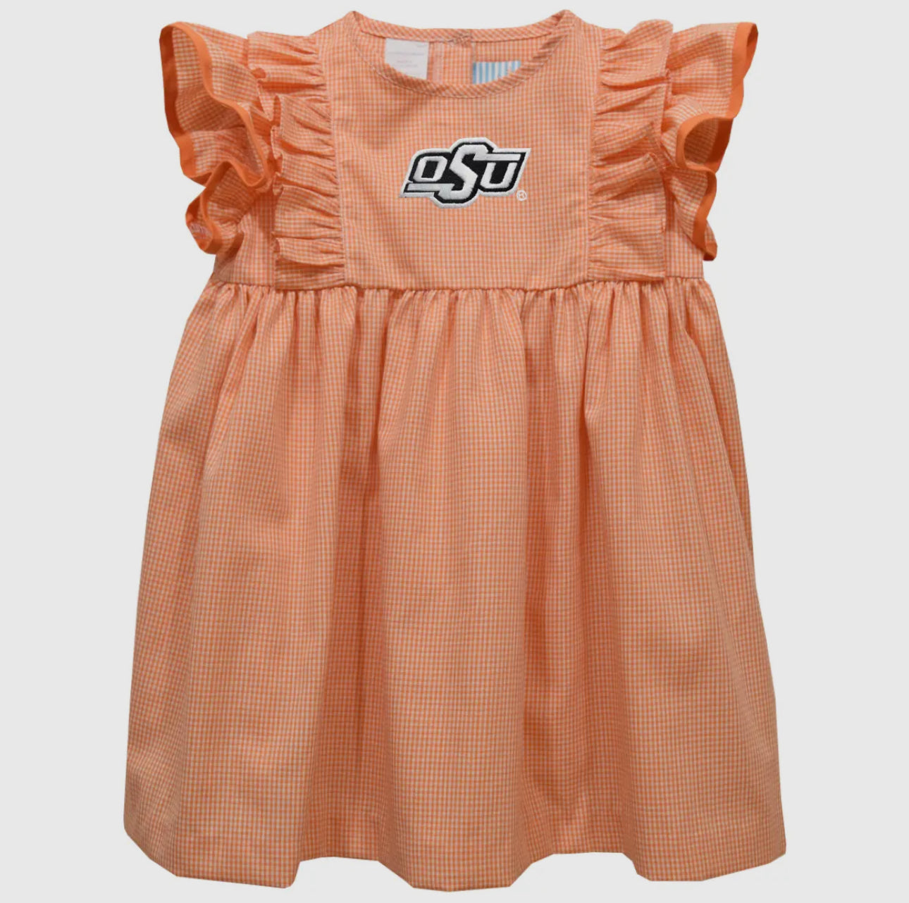 OSU Cowboys Embroidered Gingham Girl's Ruffle Dress