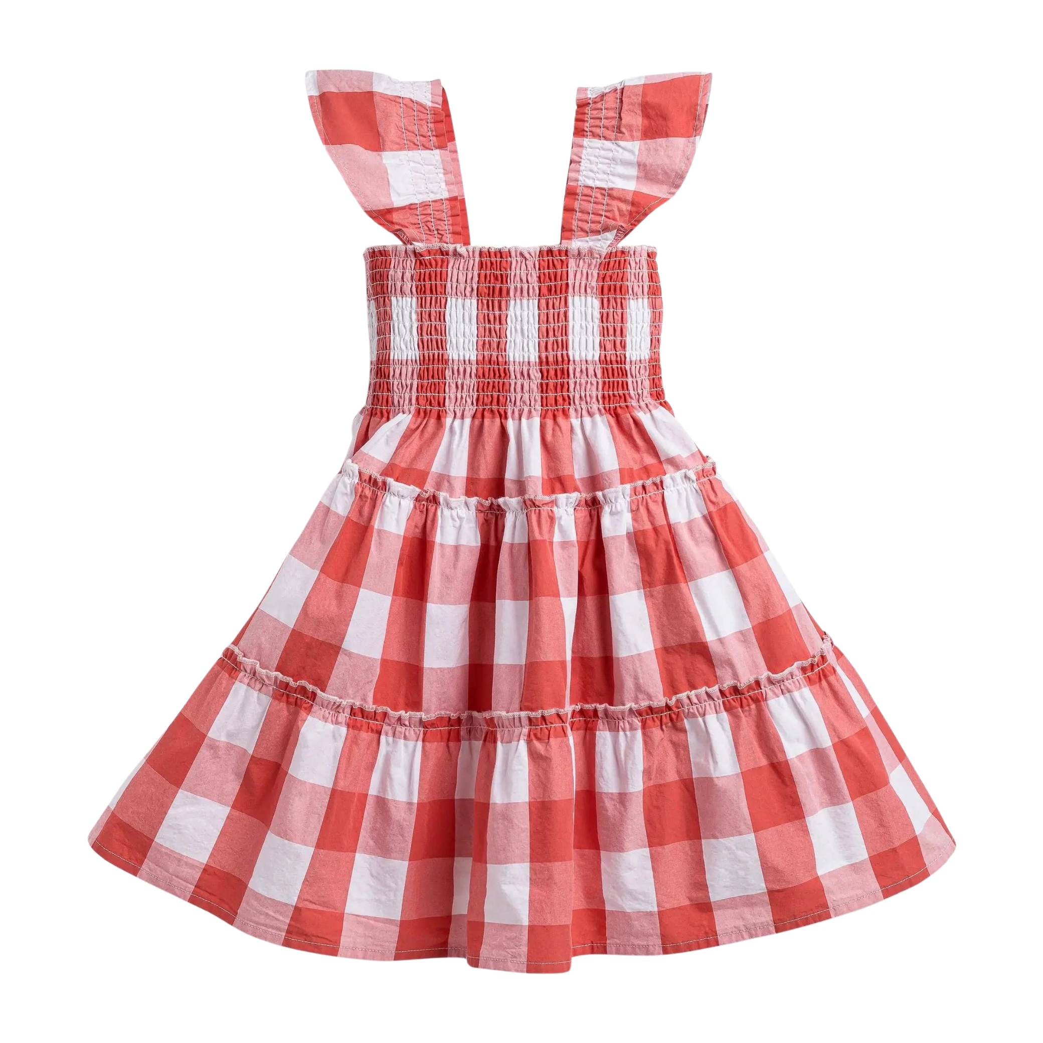 Flutter Sleeve Dress - Red Gingham