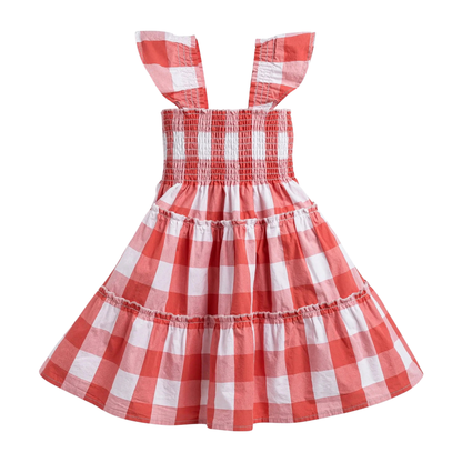 Flutter Sleeve Dress - Red Gingham