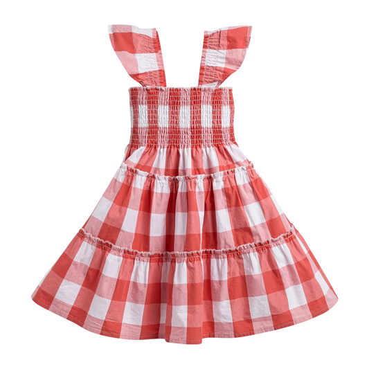 Red and white checkered dress on a white background