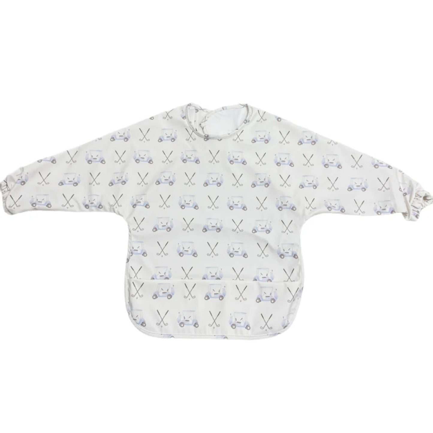 Baby bib with car pattern on a white background