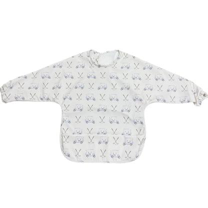 Baby bib with car pattern on a white background