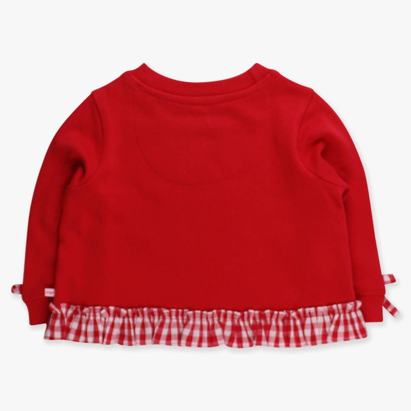 Red sweater with a checkered hem on a white background