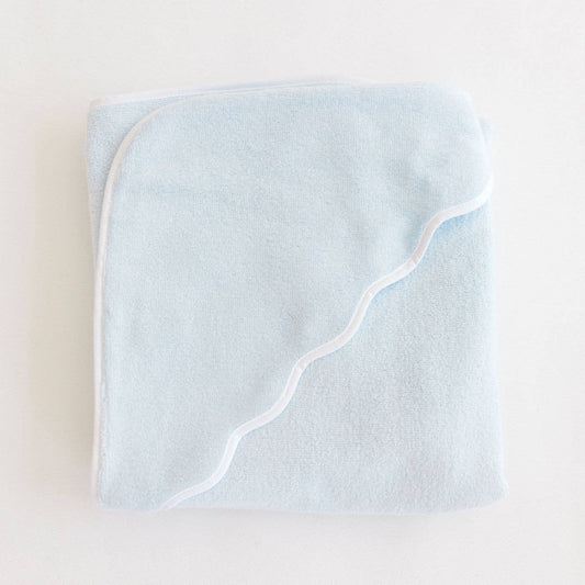 Light blue hooded baby towel on a white background