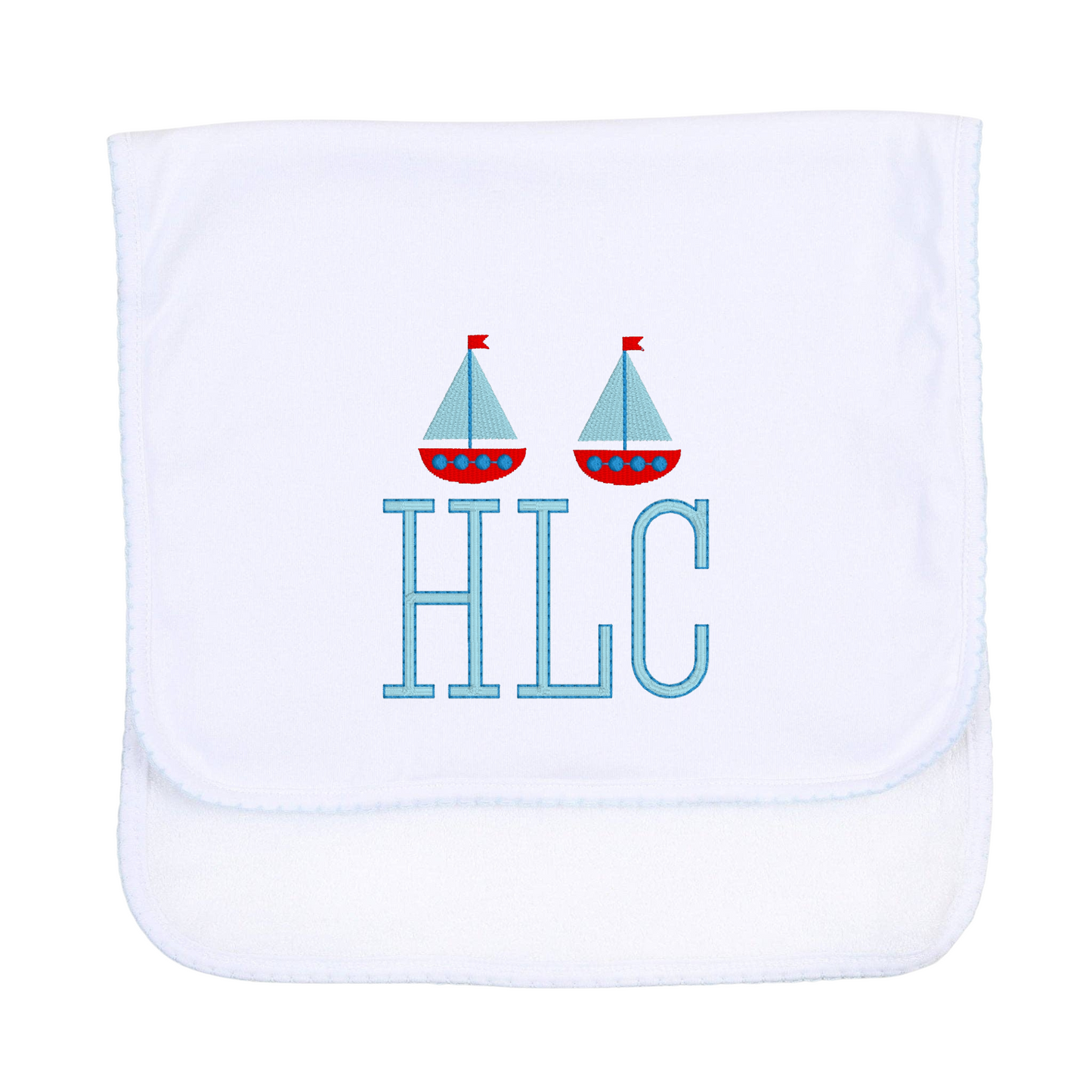 Blue Picot Trim Burp Cloth