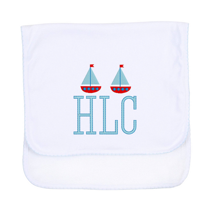 Blue Picot Trim Burp Cloth