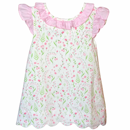 Embroidered Pink & White Lily Floral Dress