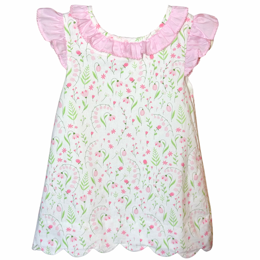 Embroidered Pink & White Lily Floral Dress