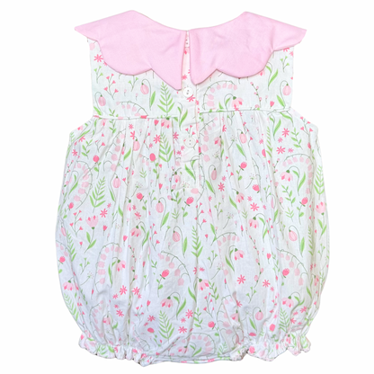 Embroidered Pink & White Lily Floral Bubble