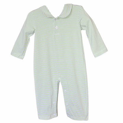 Green & White Stripe Long Romper