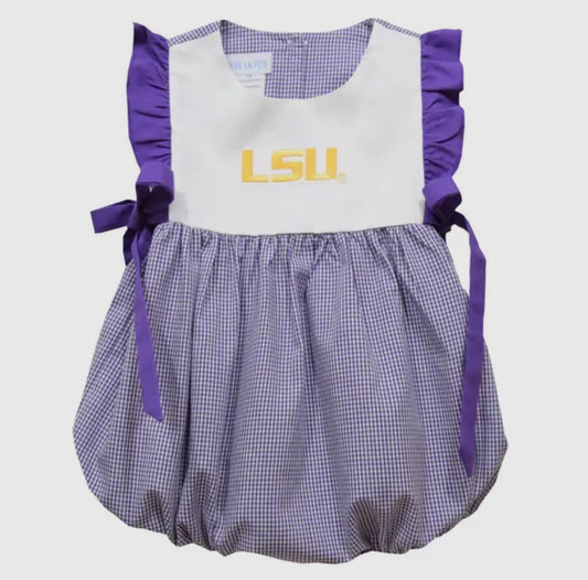 LSU Tigers Embroidered Girl Bubble with Bows