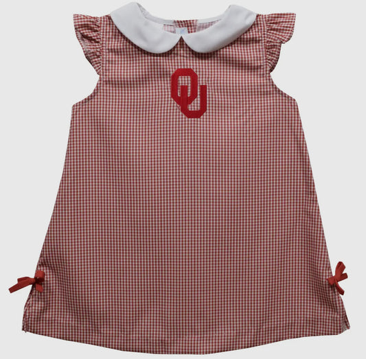 Oklahoma Sooners Embroidered Gingham A Line Dress