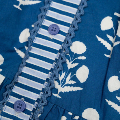 Blue and white flower patterned bubble on white back ground 