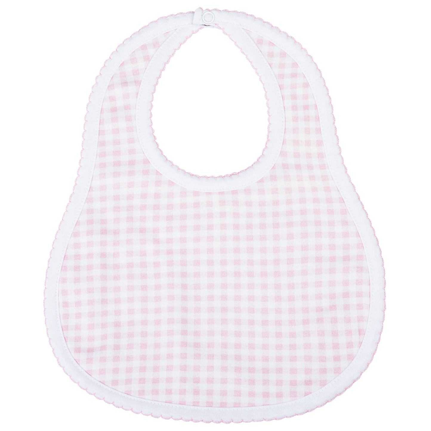 Pink checkered baby bib on a white background