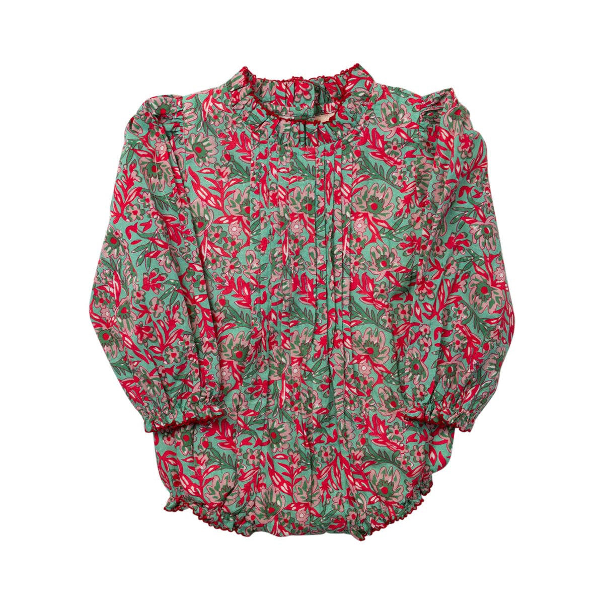 Floral bubble with red and green pattern on a white background