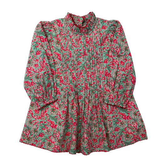 Floral patterned blouse with long sleeves on a white background