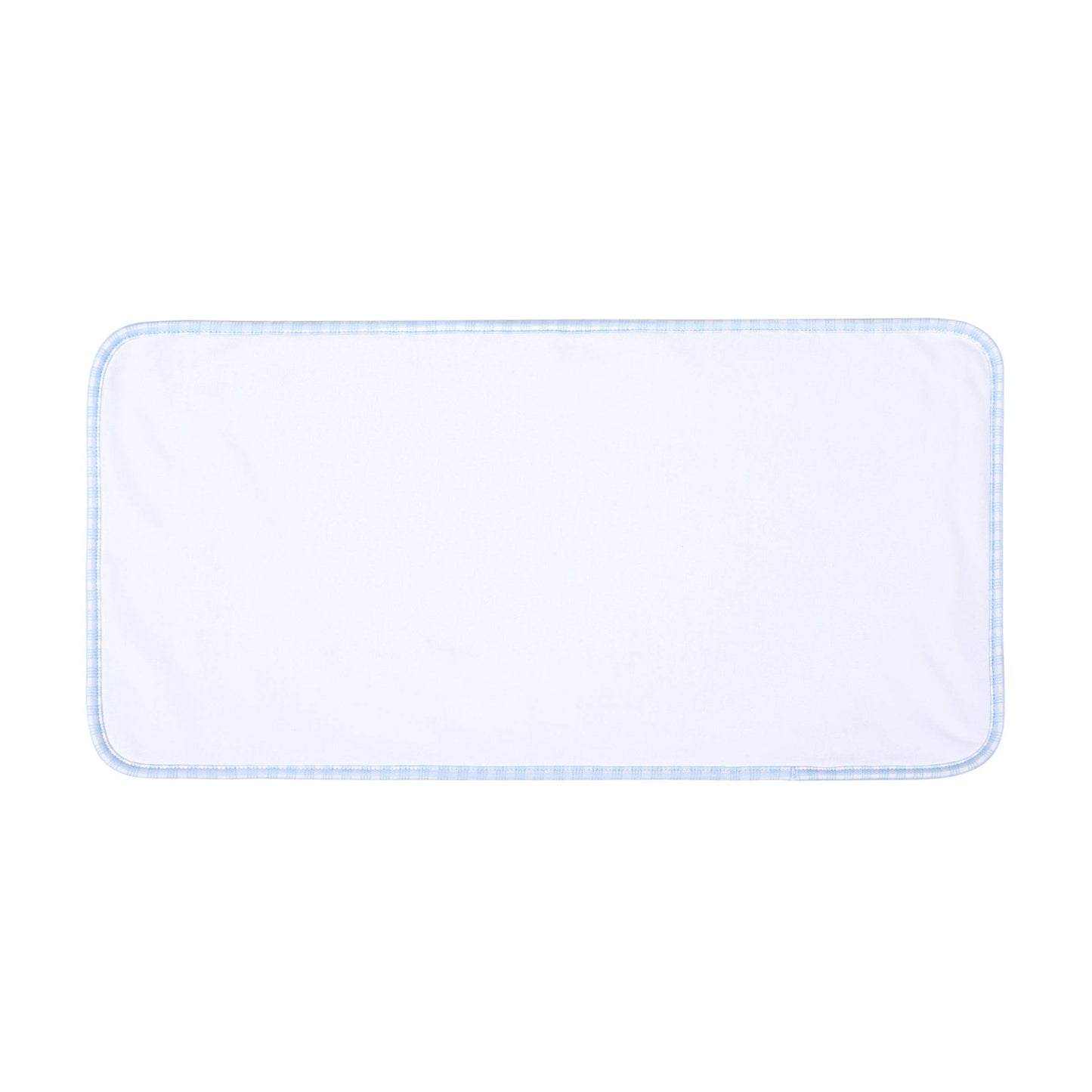 Rectangular white cloth with blue trim on a white background