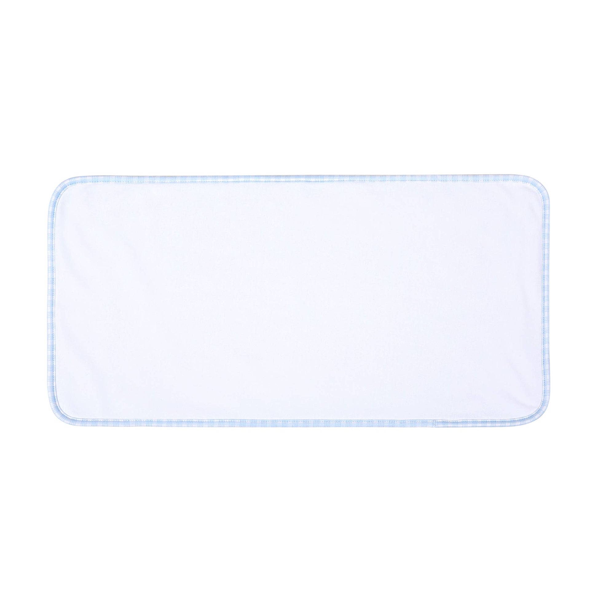 Rectangular white cloth with blue trim on a white background