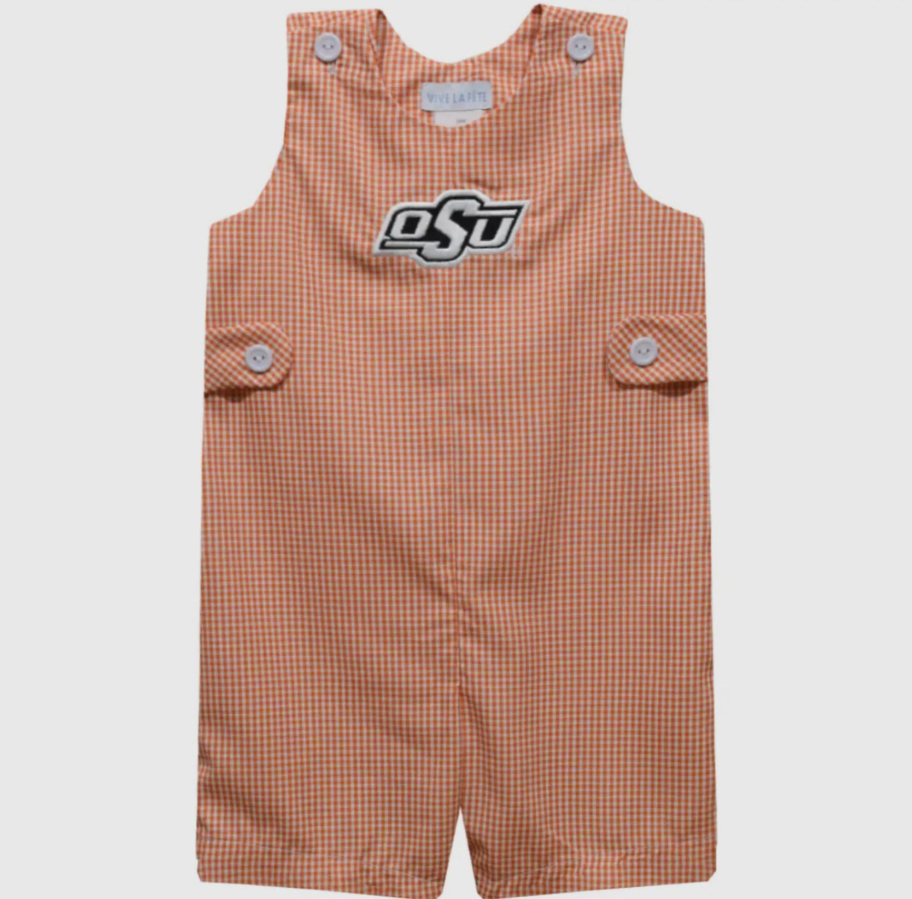 Checkered overalls with a logo on a white background