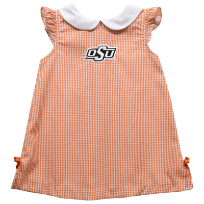 Orange checkered dress with white collar and OSU logo on a white background