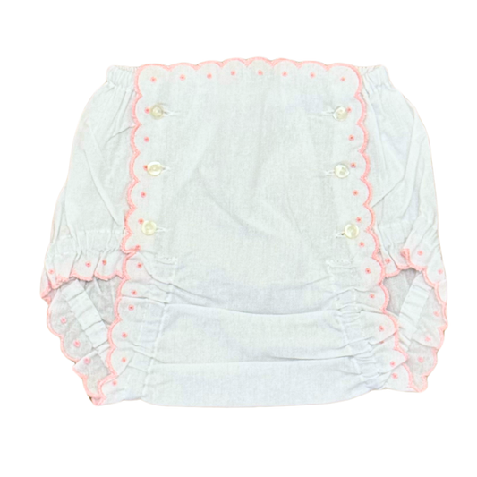 Pink Scallop Edge Linen Diaper Cover with Buttons