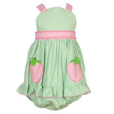 Green and pink baby bubble with strawberrys